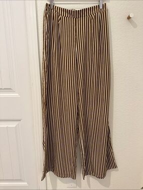 Mustard Seed - Brown & Cream Vertical Stripe Wide-Leg Pants